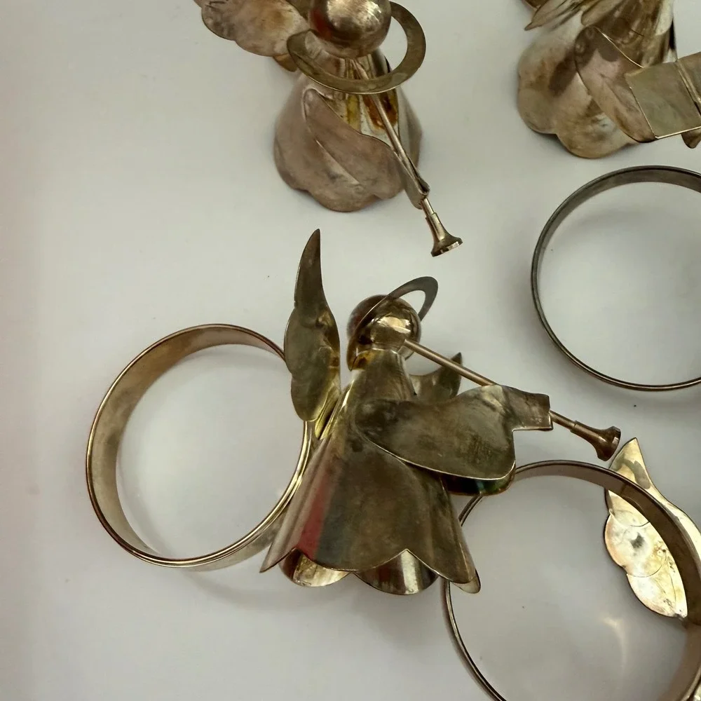 Vintage Silver Tone Angel Napkin Rings Set of 6 Christmas Holiday Table Decor
